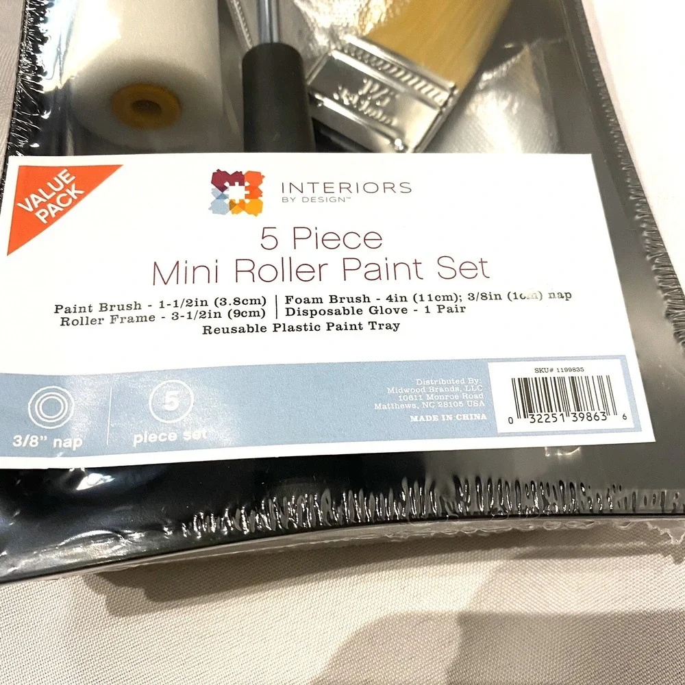 interiors be‎ design 5 piece mini roller paint set brushes roller tray